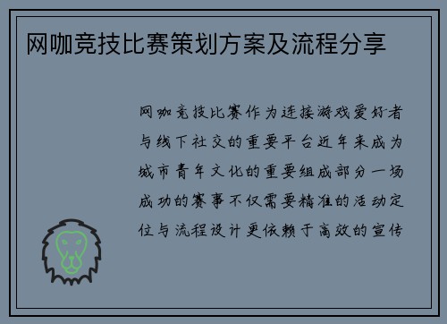 网咖竞技比赛策划方案及流程分享